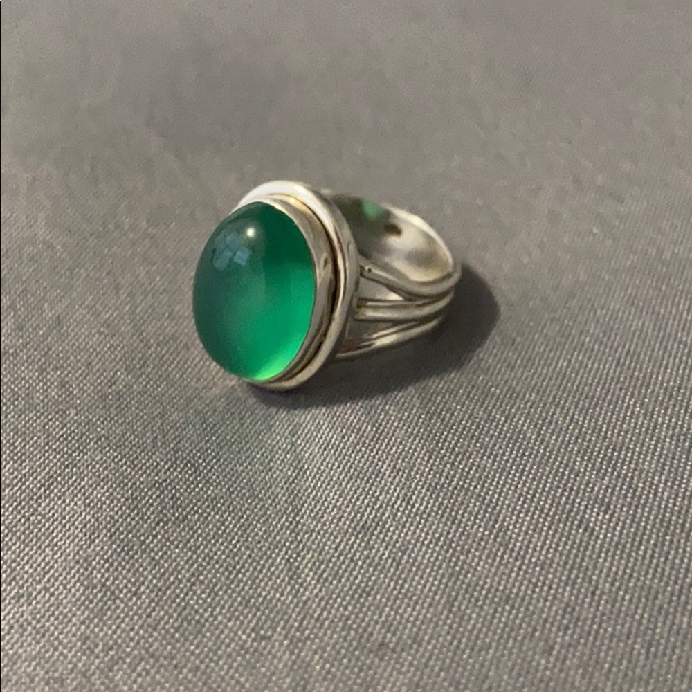 Handmade Retro 925 Silver &‎ Emerald Gemstone Ring Kelly Green Gorgeous Sz 8